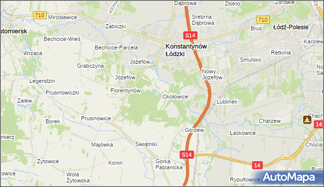 mapa Okołowice gmina Pabianice, Okołowice gmina Pabianice na mapie Targeo