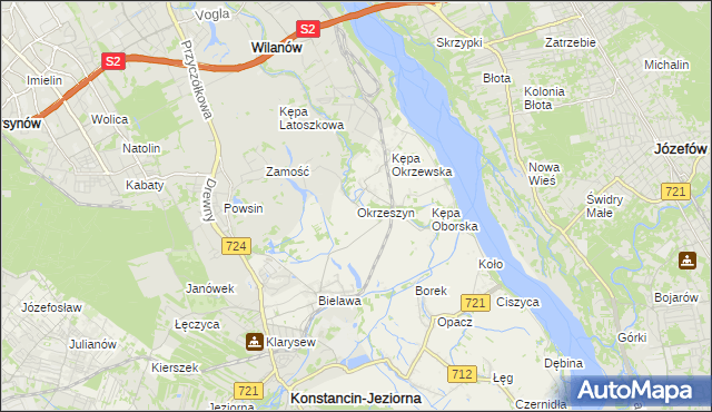 mapa Okrzeszyn gmina Konstancin-Jeziorna, Okrzeszyn gmina Konstancin-Jeziorna na mapie Targeo