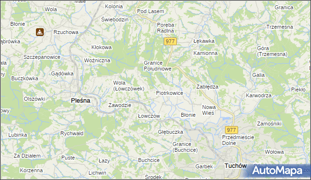 mapa Piotrkowice gmina Tuchów, Piotrkowice gmina Tuchów na mapie Targeo