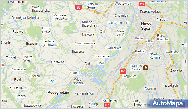mapa Podrzecze gmina Podegrodzie, Podrzecze gmina Podegrodzie na mapie Targeo