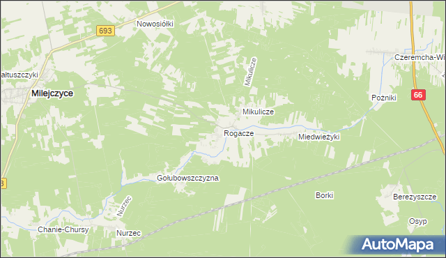 mapa Rogacze gmina Milejczyce, Rogacze gmina Milejczyce na mapie Targeo