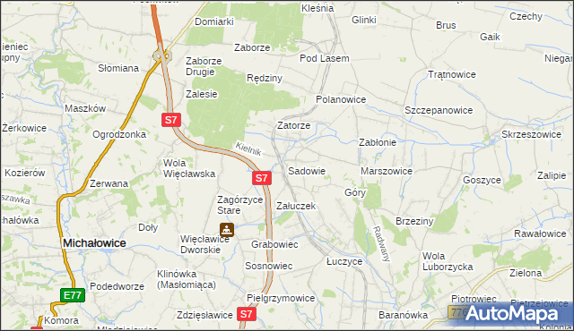 mapa Sadowie gmina Kocmyrzów-Luborzyca, Sadowie gmina Kocmyrzów-Luborzyca na mapie Targeo