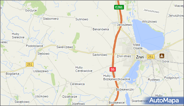 mapa Sarbinowo gmina Żnin, Sarbinowo gmina Żnin na mapie Targeo