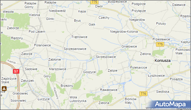 mapa Skrzeszowice, Skrzeszowice na mapie Targeo