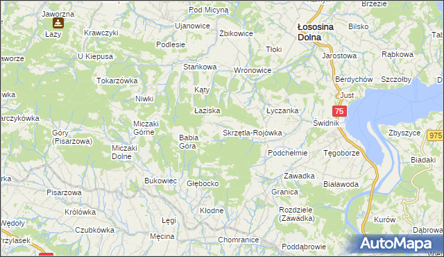 mapa Skrzętla-Rojówka, Skrzętla-Rojówka na mapie Targeo