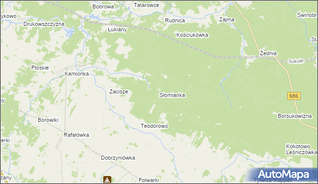 mapa Słomianka gmina Zabłudów, Słomianka gmina Zabłudów na mapie Targeo