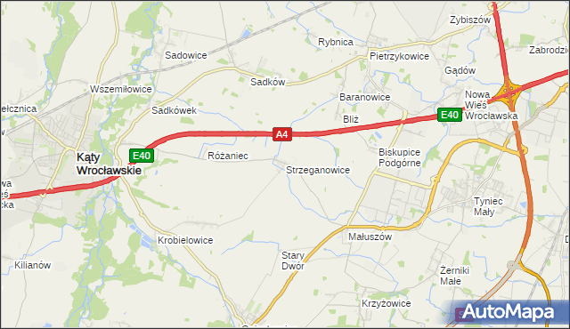 mapa Strzeganowice, Strzeganowice na mapie Targeo