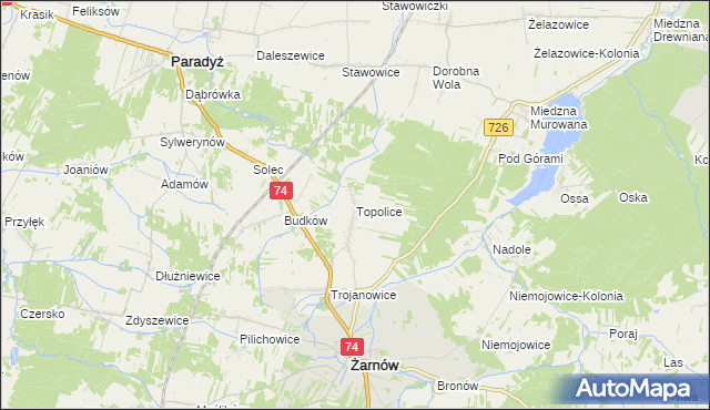 mapa Topolice gmina Żarnów, Topolice gmina Żarnów na mapie Targeo