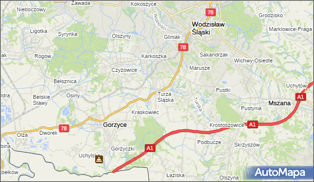 mapa Turza Śląska, Turza Śląska na mapie Targeo