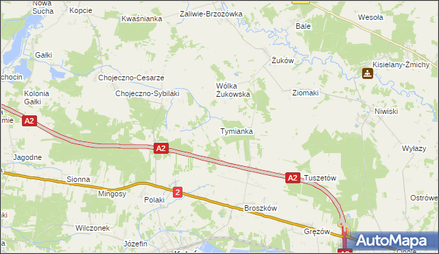 mapa Tymianka gmina Kotuń, Tymianka gmina Kotuń na mapie Targeo