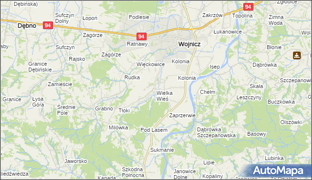 mapa Wielka Wieś gmina Wojnicz, Wielka Wieś gmina Wojnicz na mapie Targeo