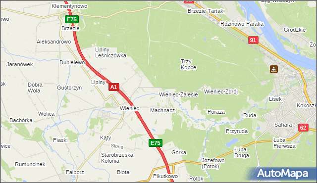 mapa Wieniec-Zalesie, Wieniec-Zalesie na mapie Targeo