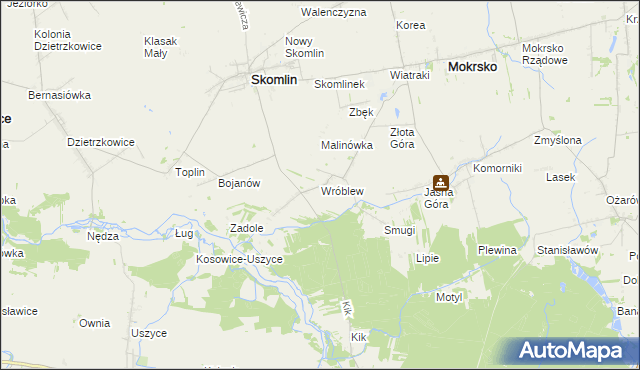 mapa Wróblew gmina Skomlin, Wróblew gmina Skomlin na mapie Targeo