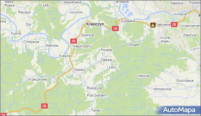 mapa Zalesie gmina Krasiczyn, Zalesie gmina Krasiczyn na mapie Targeo