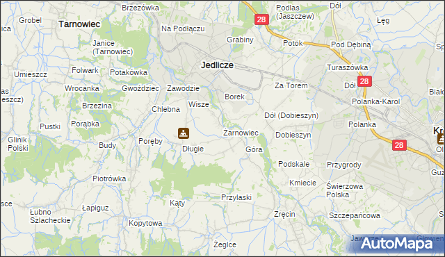 mapa Żarnowiec gmina Jedlicze, Żarnowiec gmina Jedlicze na mapie Targeo