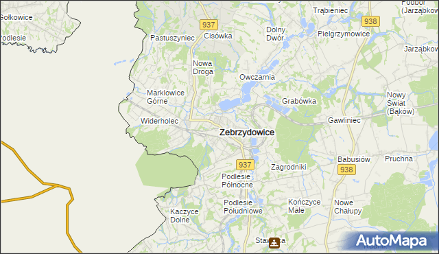 mapa Zebrzydowice powiat cieszyński, Zebrzydowice powiat cieszyński na mapie Targeo