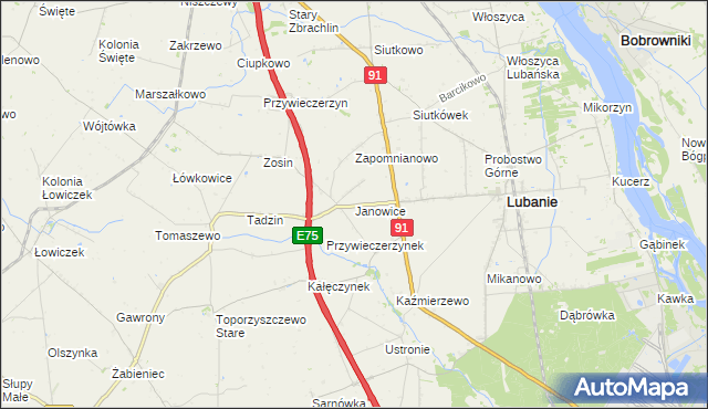 mapa Janowice gmina Lubanie, Janowice gmina Lubanie na mapie Targeo