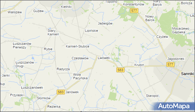 mapa Lwówek gmina Sanniki, Lwówek gmina Sanniki na mapie Targeo