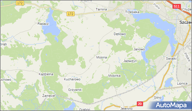 mapa Mosina gmina Szczecinek, Mosina gmina Szczecinek na mapie Targeo