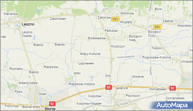 mapa Pilaszków gmina Ożarów Mazowiecki, Pilaszków gmina Ożarów Mazowiecki na mapie Targeo