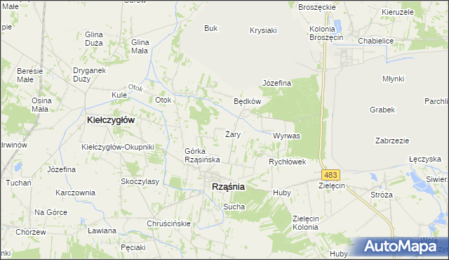 mapa Żary gmina Rząśnia, Żary gmina Rząśnia na mapie Targeo