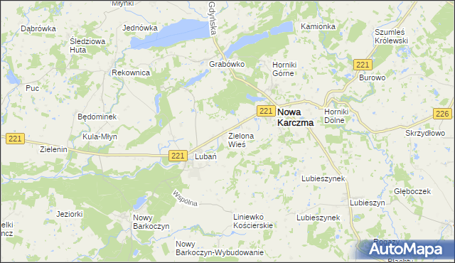 mapa Zielona Wieś gmina Nowa Karczma, Zielona Wieś gmina Nowa Karczma na mapie Targeo
