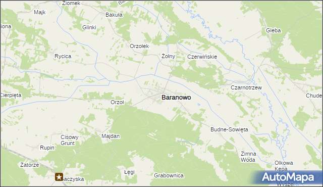 mapa Baranowo powiat ostrołęcki, Baranowo powiat ostrołęcki na mapie Targeo