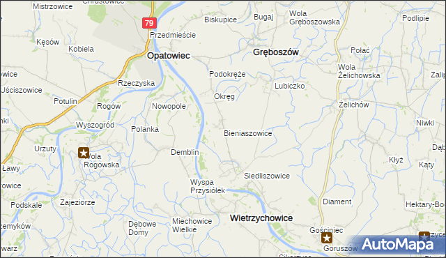 mapa Bieniaszowice, Bieniaszowice na mapie Targeo