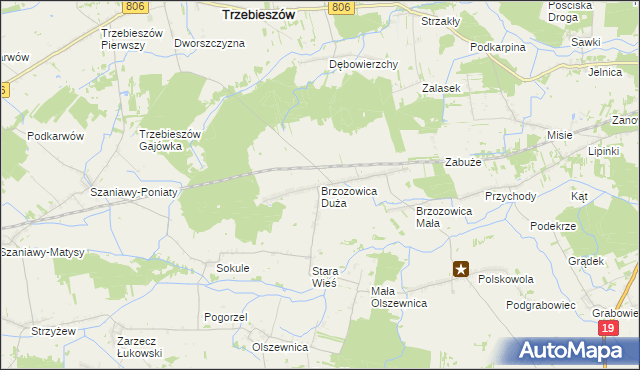 mapa Brzozowica Duża, Brzozowica Duża na mapie Targeo