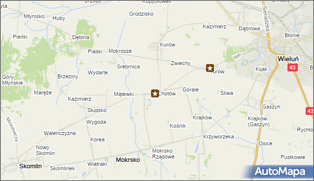 mapa Chotów gmina Mokrsko, Chotów gmina Mokrsko na mapie Targeo