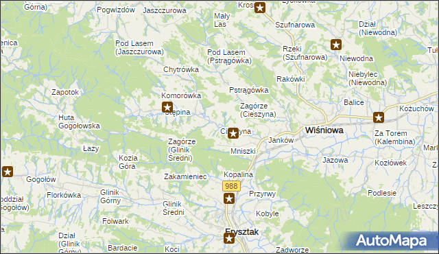 mapa Cieszyna, Cieszyna na mapie Targeo