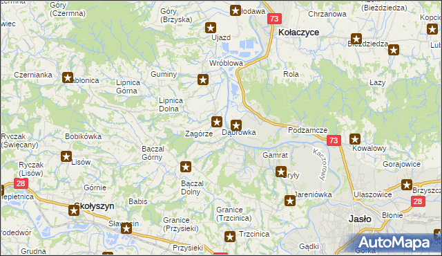 mapa Dąbrówka gmina Brzyska, Dąbrówka gmina Brzyska na mapie Targeo