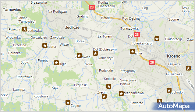 mapa Dobieszyn gmina Jedlicze, Dobieszyn gmina Jedlicze na mapie Targeo