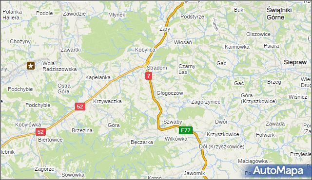 mapa Głogoczów, Głogoczów na mapie Targeo