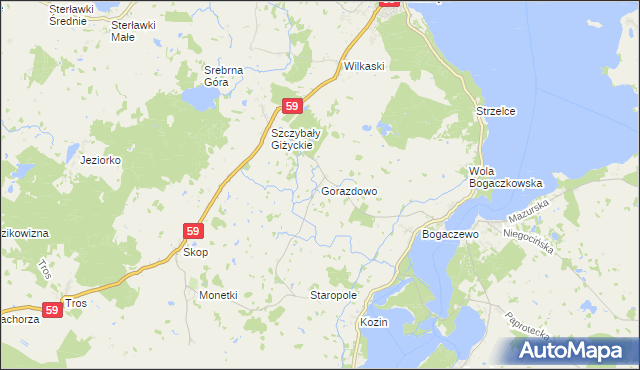 mapa Gorazdowo gmina Giżycko, Gorazdowo gmina Giżycko na mapie Targeo