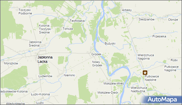 mapa Gródek gmina Jabłonna Lacka, Gródek gmina Jabłonna Lacka na mapie Targeo