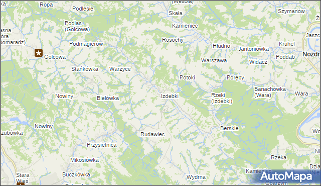 mapa Izdebki gmina Nozdrzec, Izdebki gmina Nozdrzec na mapie Targeo