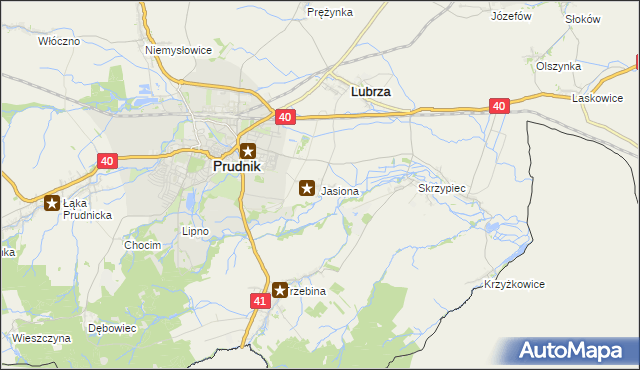 mapa Jasiona gmina Lubrza, Jasiona gmina Lubrza na mapie Targeo