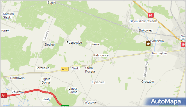 mapa Kalinowice gmina Strzelce Opolskie, Kalinowice gmina Strzelce Opolskie na mapie Targeo