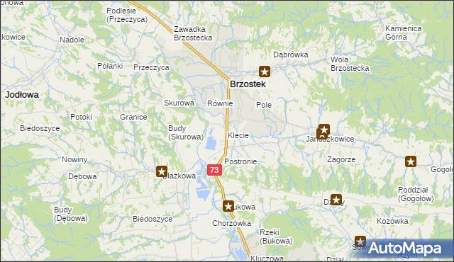 mapa Klecie gmina Brzostek, Klecie gmina Brzostek na mapie Targeo