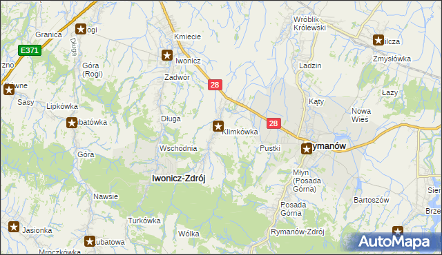 mapa Klimkówka gmina Rymanów, Klimkówka gmina Rymanów na mapie Targeo