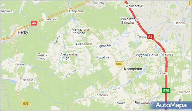 mapa Kopalnia gmina Konopiska, Kopalnia gmina Konopiska na mapie Targeo