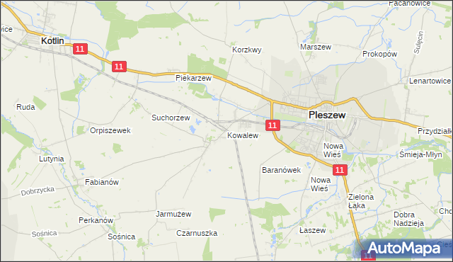 mapa Kowalew gmina Pleszew, Kowalew gmina Pleszew na mapie Targeo