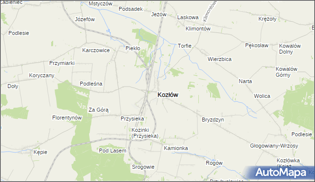 mapa Kozłów powiat miechowski, Kozłów powiat miechowski na mapie Targeo