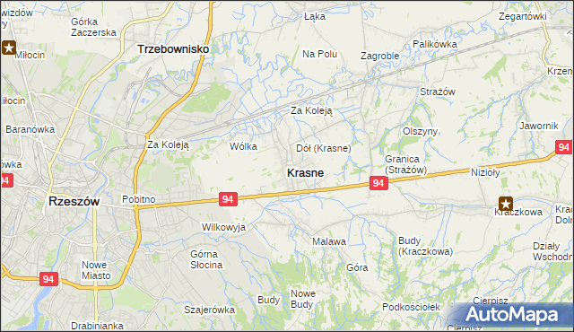 mapa Krasne powiat rzeszowski, Krasne powiat rzeszowski na mapie Targeo