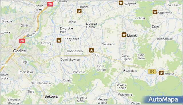 mapa Kryg, Kryg na mapie Targeo