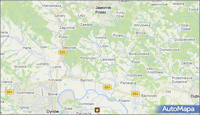 mapa Laskówka gmina Dynów, Laskówka gmina Dynów na mapie Targeo