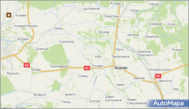 mapa Łazy gmina Rudniki, Łazy gmina Rudniki na mapie Targeo
