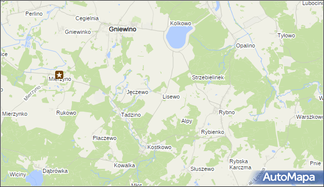 mapa Lisewo gmina Gniewino, Lisewo gmina Gniewino na mapie Targeo