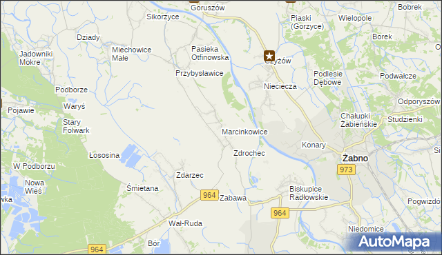 mapa Marcinkowice gmina Radłów, Marcinkowice gmina Radłów na mapie Targeo